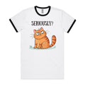 Cat Seriously? - Staple Ringer Tee White Black Ringer T-Shirt animal Printed In Australia