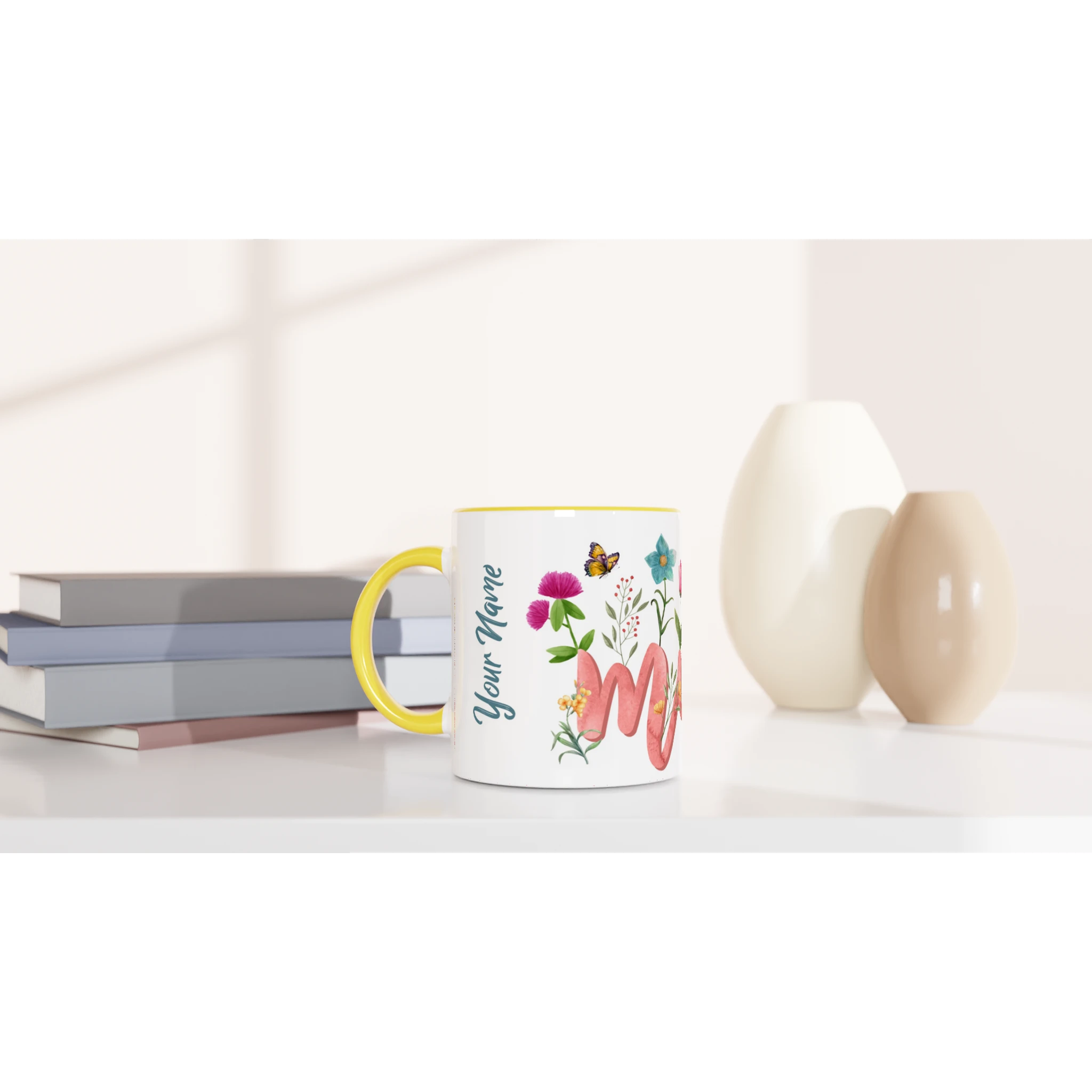 Personalised - Mum With Flowers And Butterflies - 11oz Ceramic Mug Personalised 11oz Mug Globally Fulfilled Mum