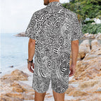 Black And White Abstract Men's Hawaiian Shirt & Shorts Set Men's Hawaiian Shirt & Shorts Set Printed Offshore