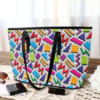 Graphic 80's PU Leather Tote Bag Large Leather Tote Bag-Large Printed Offshore Retro