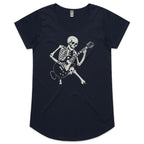 Skeleton Playing Guitar Women's AS Colour Scoop Neck T-Shirt Navy Womens Scoop Neck T-shirt Music Printed In Australia
