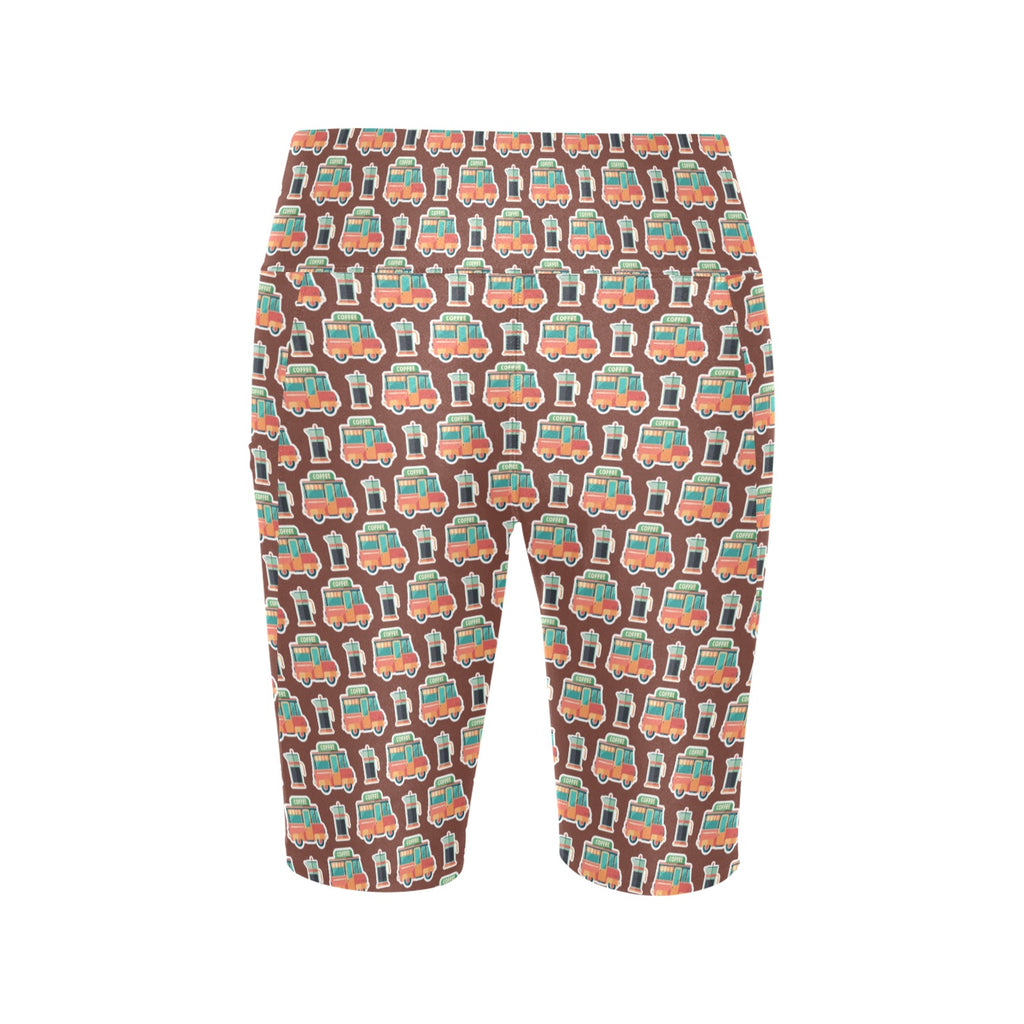 Coffee Van Women's Bike Shorts With Side Pockets Women's Bike Shorts Coffee Printed Offshore