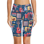Music Instruments Blue Women's Bike Shorts With Side Pockets Women's Bike Shorts Music Printed Offshore