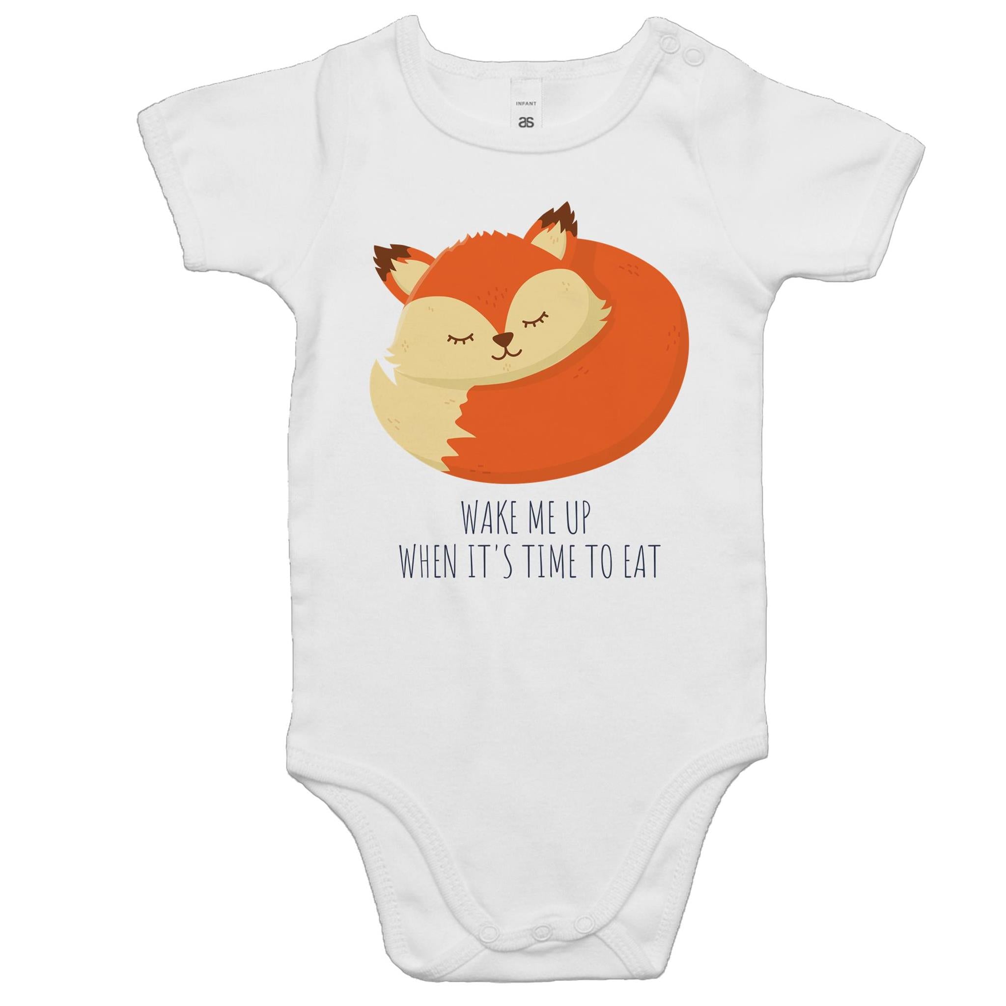 Wake Me Up When It's Time To Eat, Baby Fox - Baby Bodysuit White Baby Bodysuit Printed In Australia