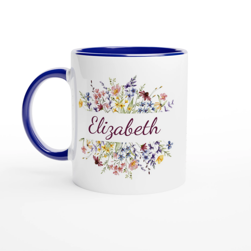 Personalise - Flower Frame Name - 11oz Ceramic Mug Ceramic Blue Personalised 11oz Mug customise Globally Fulfilled Name personalise Plants