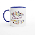 Personalise - Flower Frame Name - 11oz Ceramic Mug Ceramic Blue Personalised 11oz Mug customise Globally Fulfilled Name personalise Plants