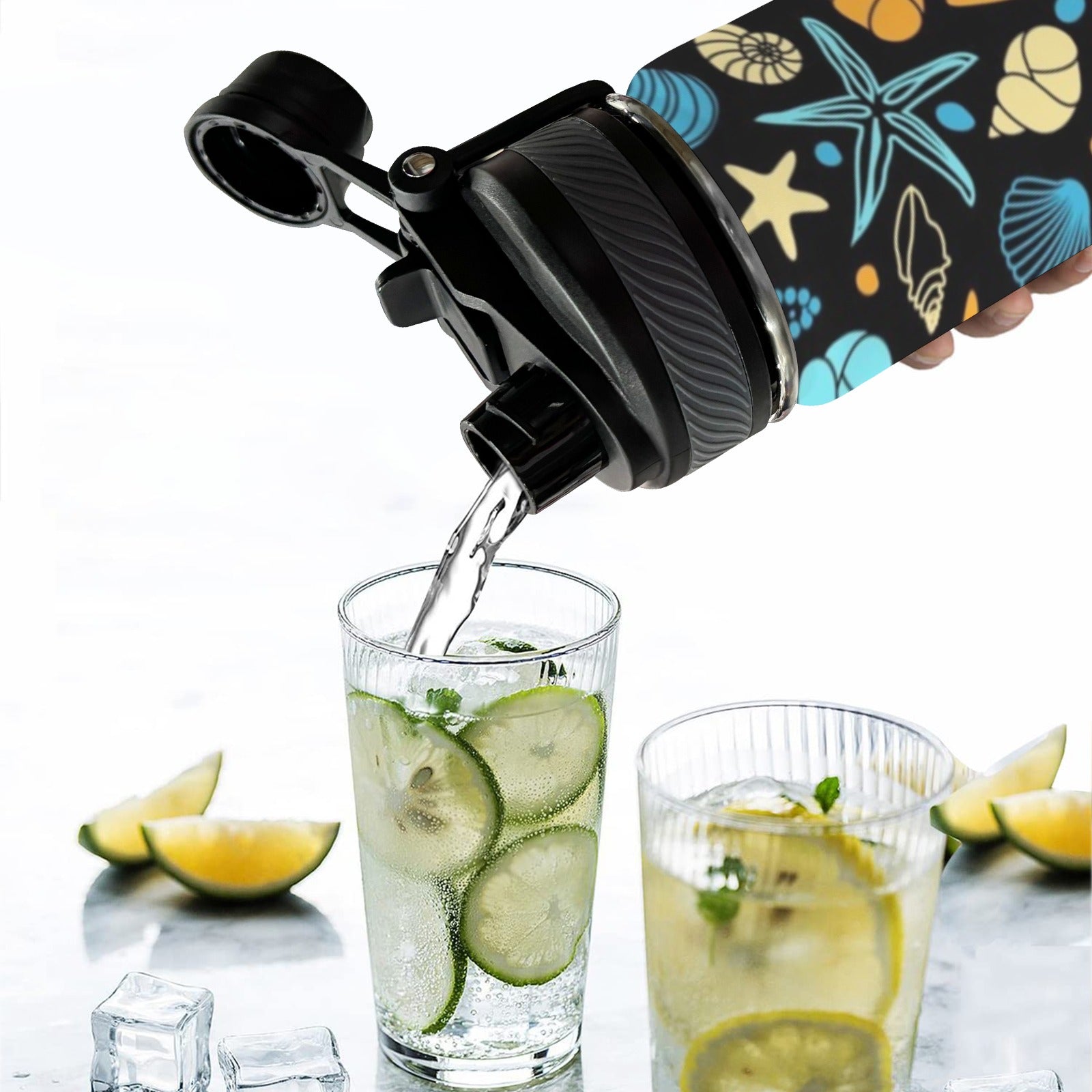 Starfish And Shells - Insulated Water Bottle with Dual-Use Lid (18oz) Insulated Water Bottle with Dual-Use Lid (18oz) Ocean Printed Offshore