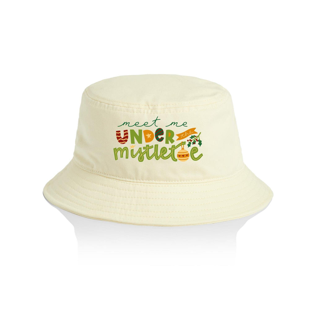 Meet Me Under The Mistletoe - Christmas AS Colour Bucket Hat Butter One Size Christmas Bucket Hat Christmas Printed In Australia