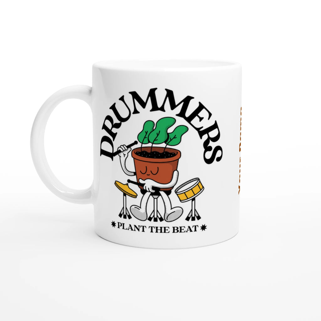 Personalised - Drummers - White 11oz Ceramic Mug with Colour Inside Ceramic White Personalised 11oz Mug customise Globally Fulfilled Music personalise Plants