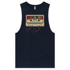 Best Pa Ever, Cassette Tape Mens Men's AS Colour Drop Arm Tank Top Navy Drop Arm Tank Top Dad Music Printed In Australia Retro