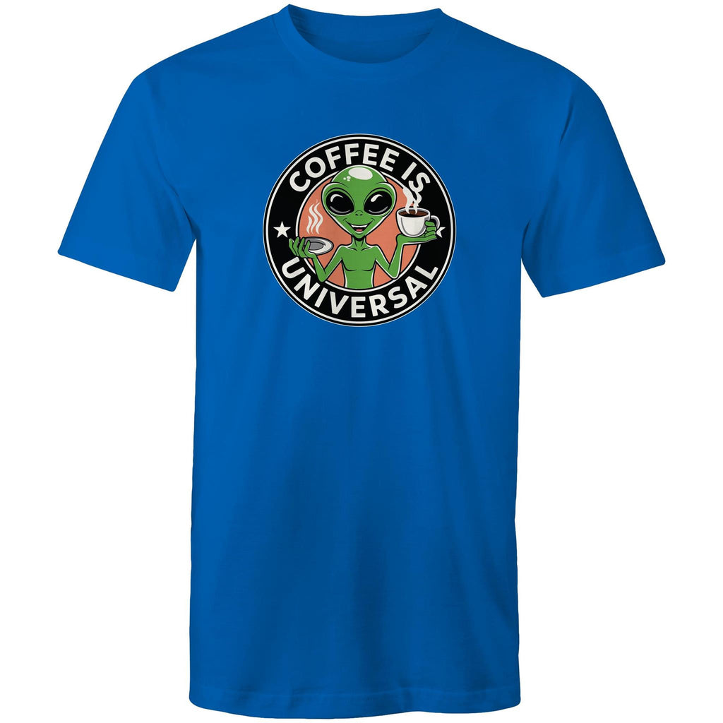 Coffee Is Universal, Alien - Mens T-Shirt Bright Royal Mens T-shirt Coffee Printed In Australia Sci Fi
