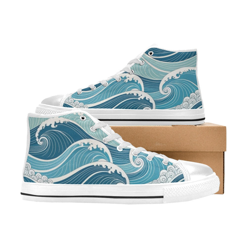 Ocean Waves Women's High Top Canvas Shoes Womens Classic High Top Shoes Ocean Printed Offshore