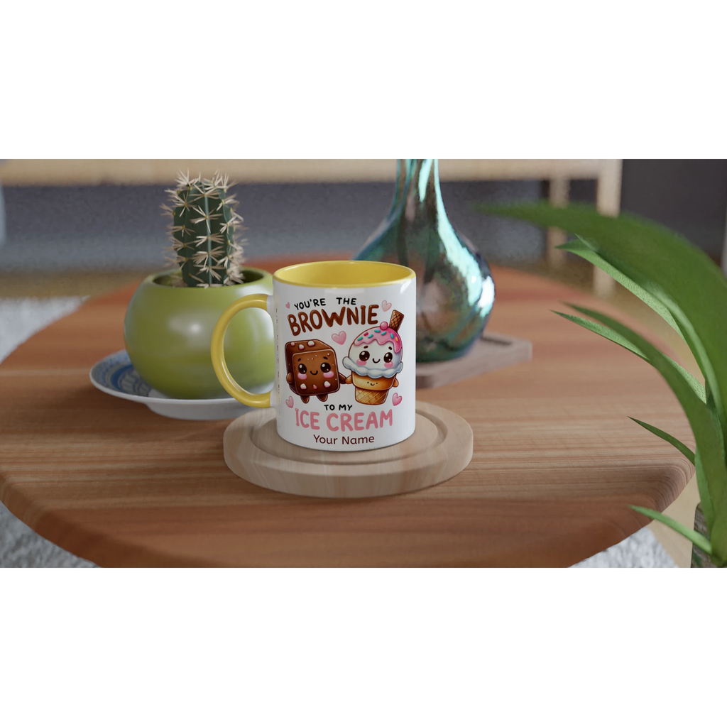 Personalised - You're The Brownie To My Ice Cream, Valentine - White 11oz Ceramic Mug with Colour Inside Personalised 11oz Mug