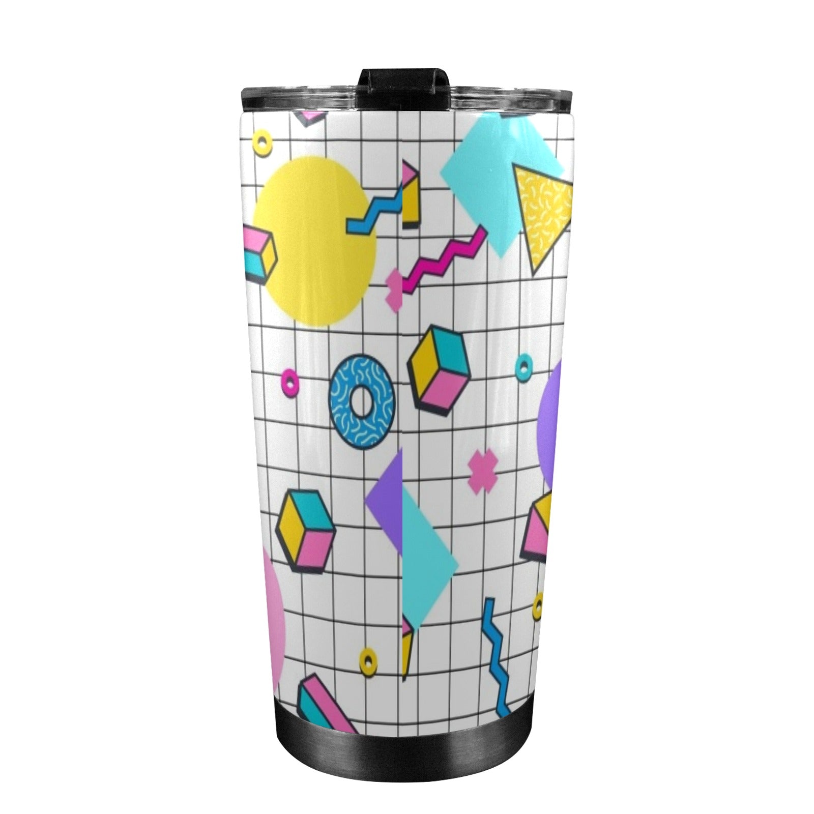 80's Grid - 20oz Mobile Tumbler with Lid (Black Lock)