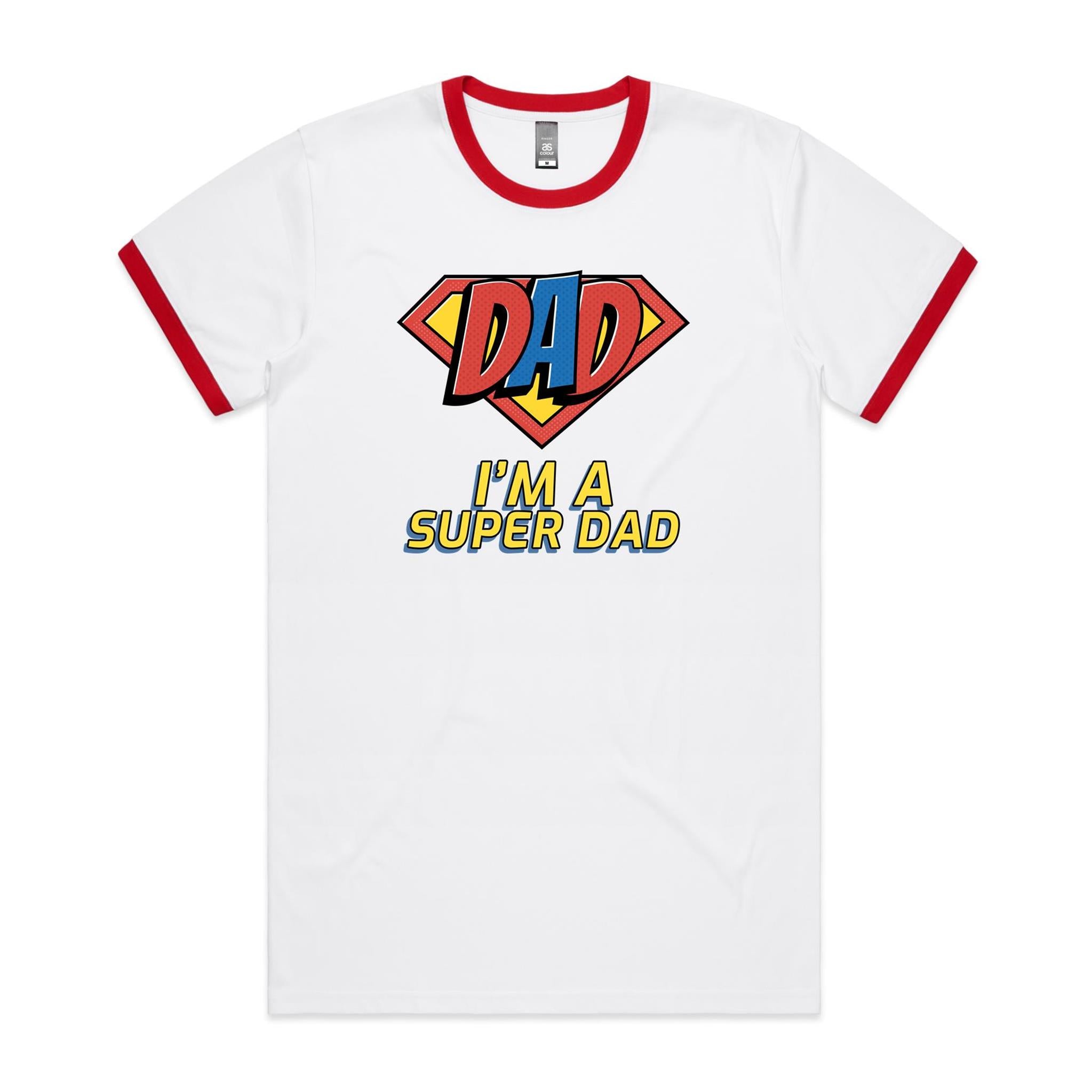 I'm A Super Dad - Staple Ringer Tee White Red Ringer T-Shirt Dad Printed In Australia