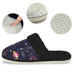 Outer Space Women's Fur Trim Thick-Sole Indoor Slippers Women's Fur Trimmed Slippers Printed Offshore Space