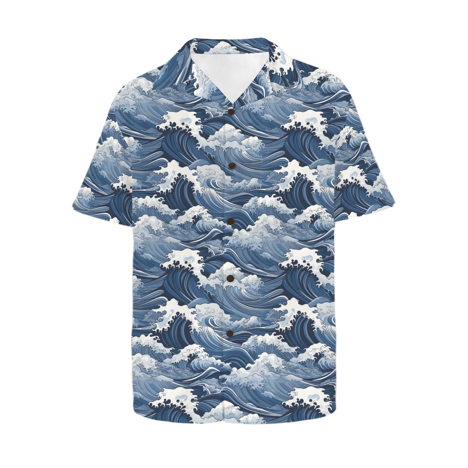 Japanese Waves - Men's Short Sleeve Hawaiian Shirt Men's Hawaiian Shirt (New) Ocean Printed Offshore