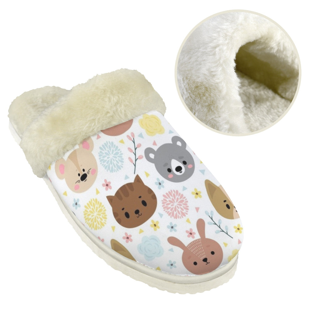 Baby Animals Women's Fur Trim Thick-Sole Indoor Slippers Women's Fur Trimmed Slippers animal Printed Offshore