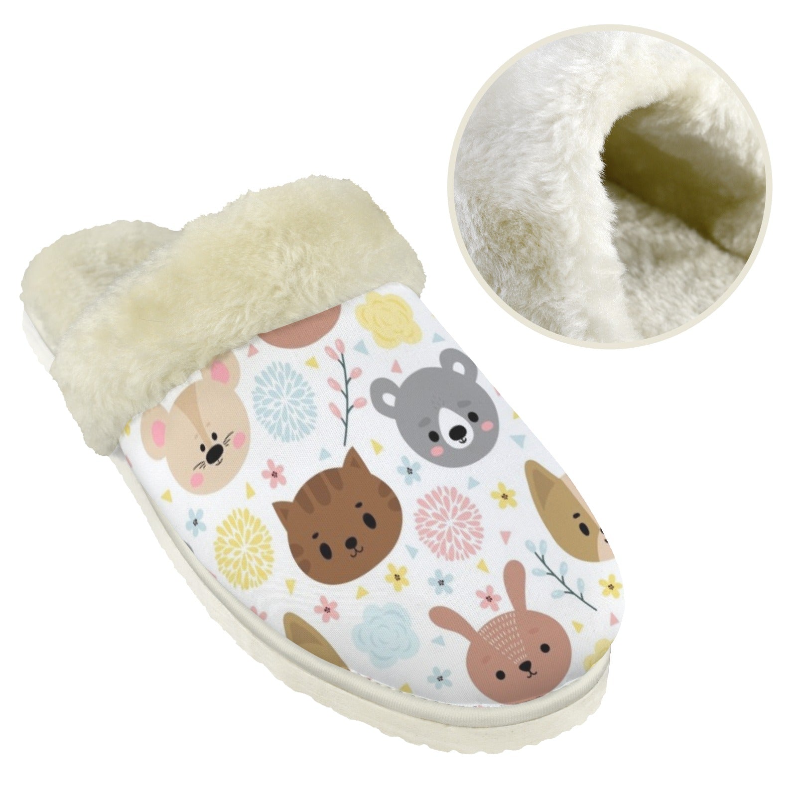 Baby Animals Women's Fur Trim Thick-Sole Indoor Slippers Women's Fur Trimmed Slippers animal Printed Offshore