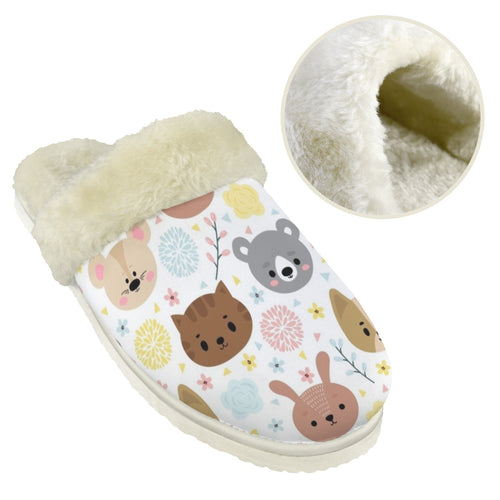 Baby Animals Women's Fur Trim Thick-Sole Indoor Slippers Women's Fur Trimmed Slippers animal Printed Offshore