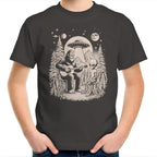 Alien And Bigfoot Playing Guitar - Kids Youth T-shirt Charcoal Kids Youth T-shirt Music Printed In Australia Sci Fi