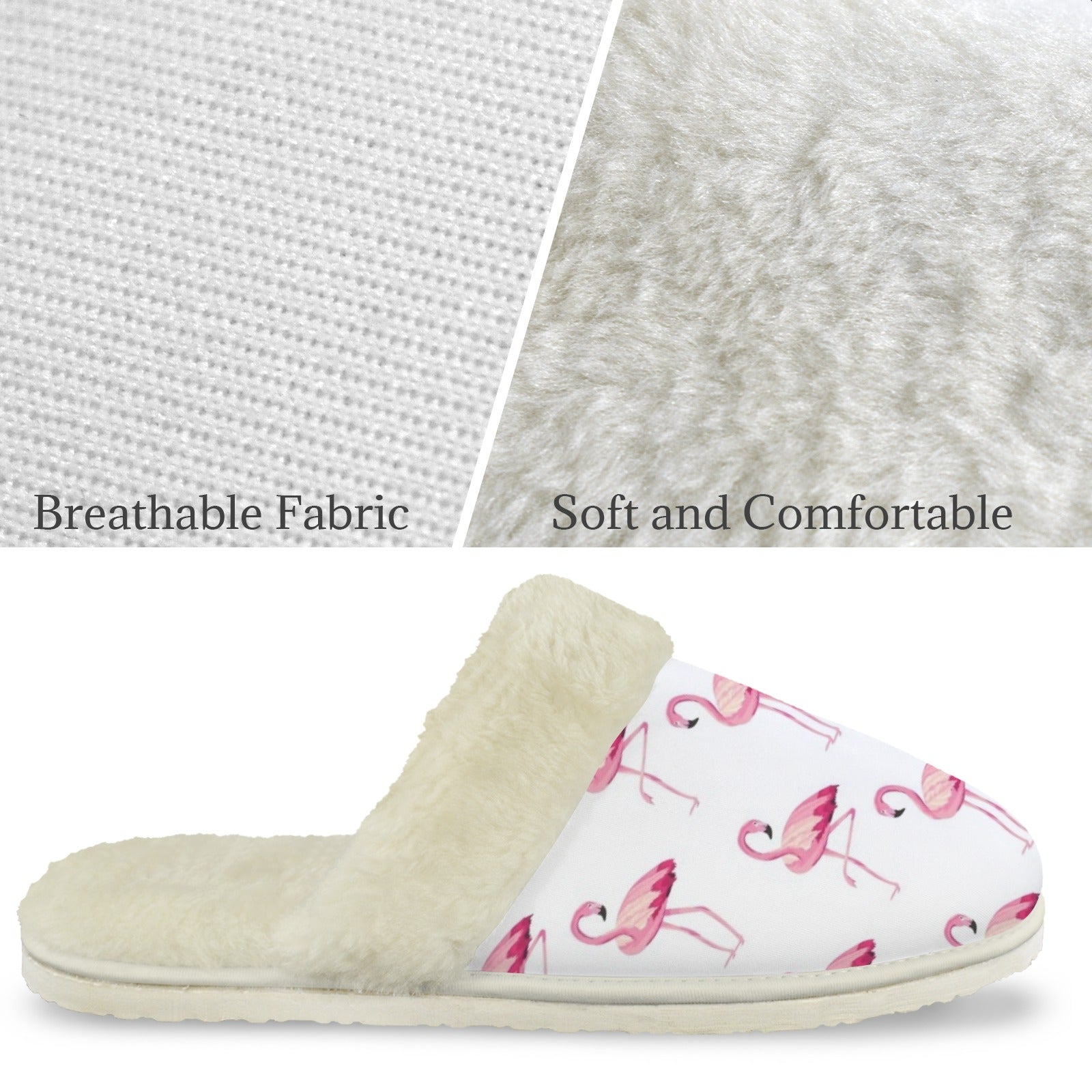 Flamingos Women's Fur Trim Thick-Sole Indoor Slippers Women's Fur Trimmed Slippers animal Printed Offshore