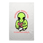 Reading Takes You To Another World - AS Colour Tea Towel White One Size Tea Towel Printed In Australia Reading Sci Fi