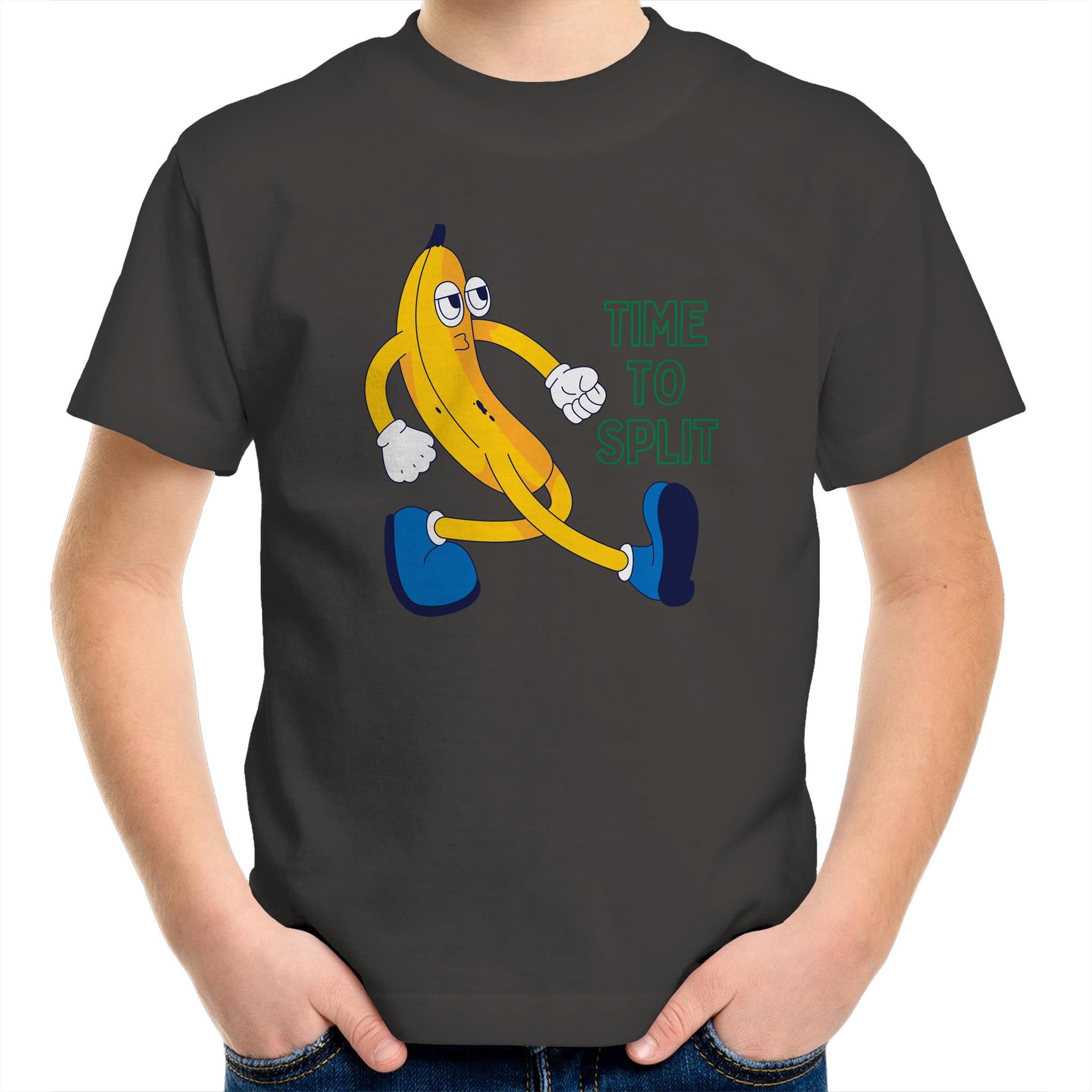 Banana, Time To Split - Kids Youth T-Shirt Charcoal Kids Youth T-shirt Food Funny Printed In Australia