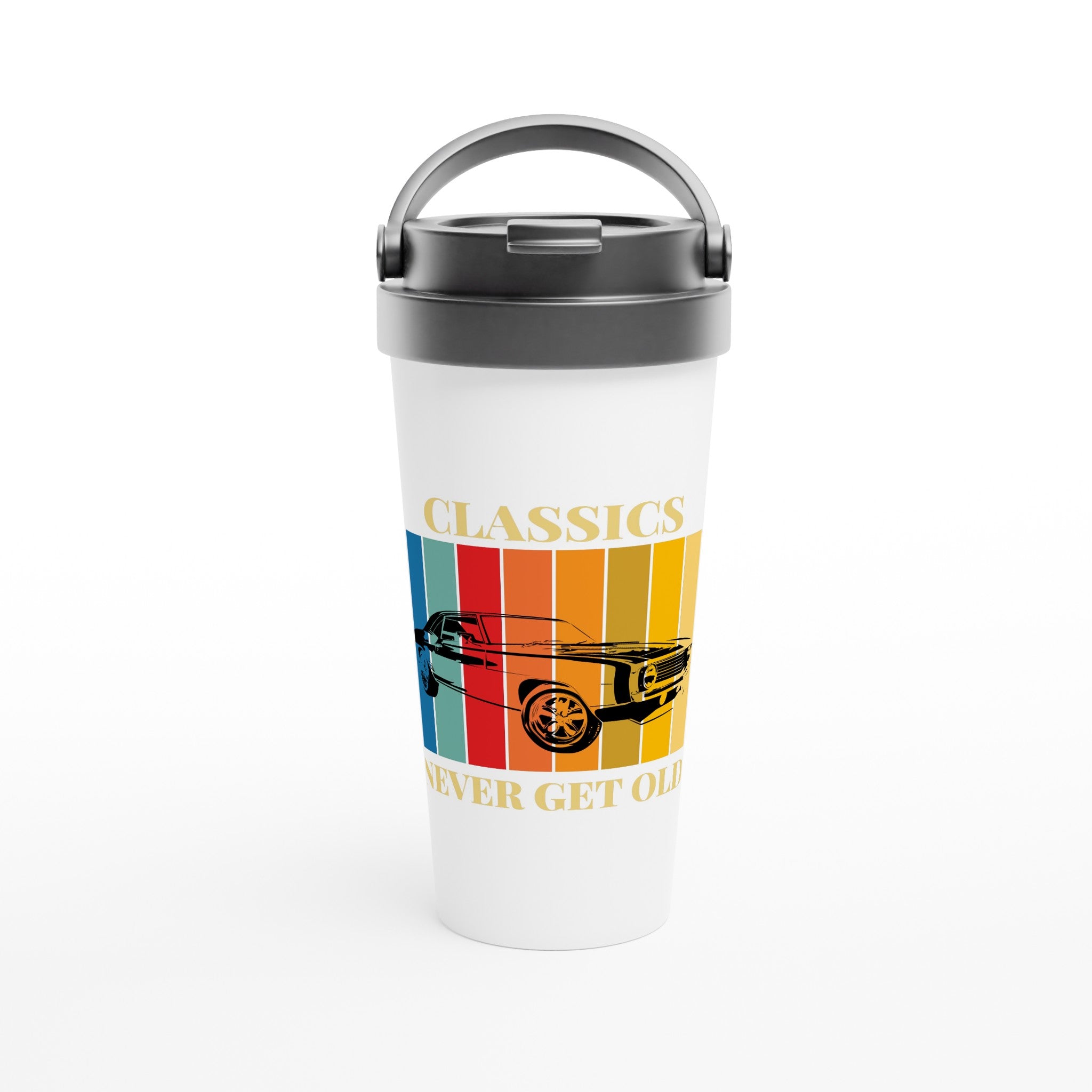 Classics Never Get Old, Car - White 15oz Stainless Steel Travel Mug Default Title Travel Mug Dad Globally Fulfilled