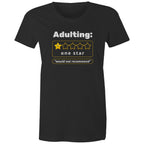 Adulting, One Star - Womens T-shirt Black Womens T-shirt Printed In Australia