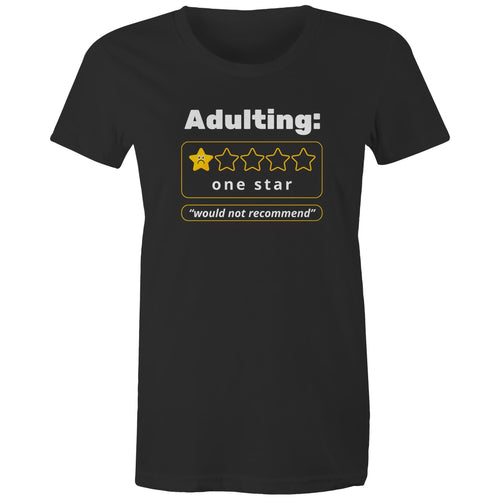 Adulting, One Star - Womens T-shirt Black Womens T-shirt Printed In Australia