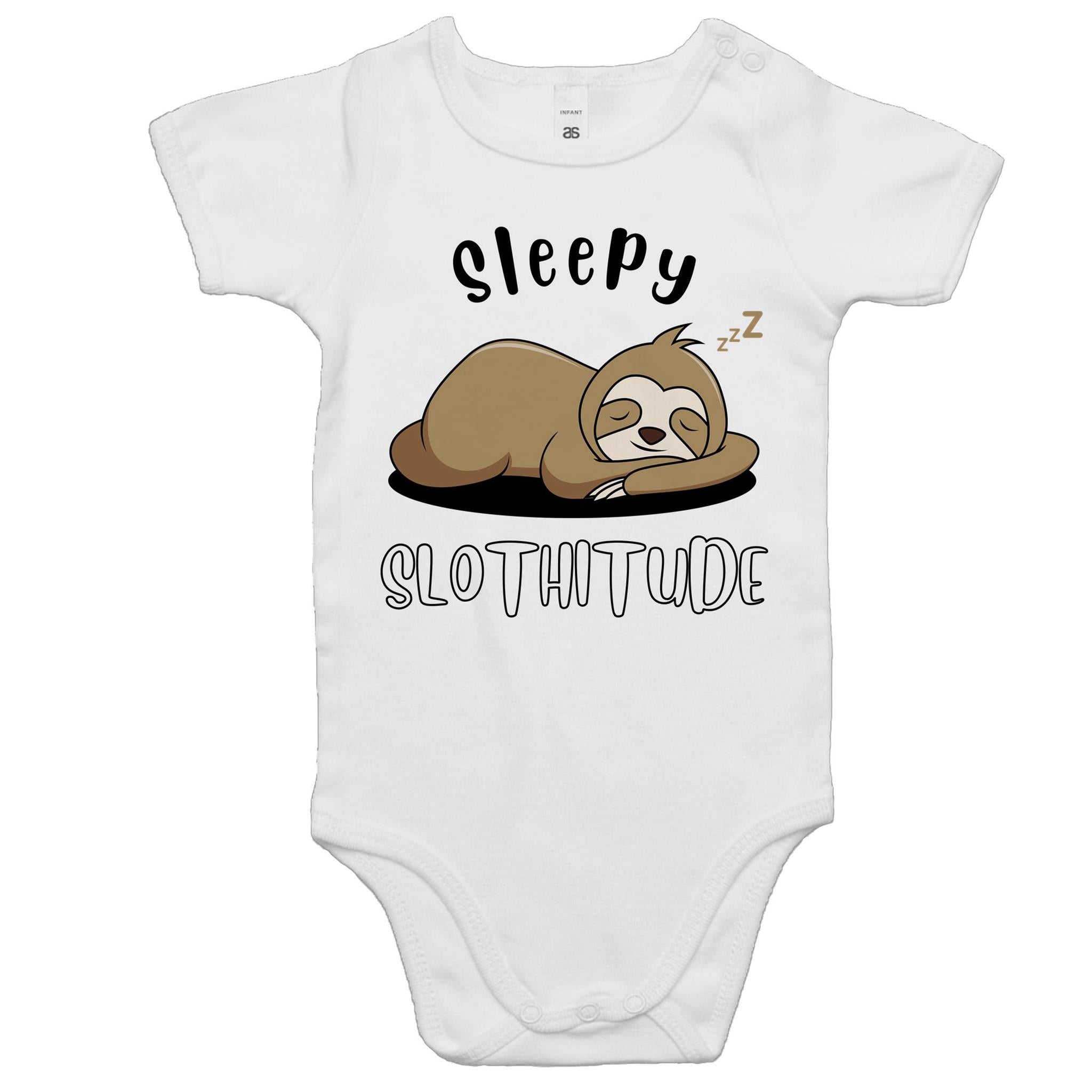 Sleepy Slothitude, Sloth - Baby Bodysuit White Baby Bodysuit Printed In Australia