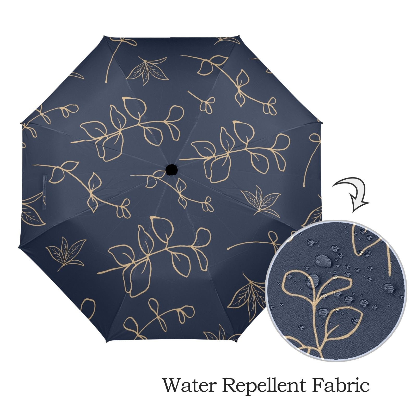 Gold Flowers On Navy - Semi-Automatic Foldable Umbrella (Model U12) Semi-Automatic Foldable Umbrella (U12)