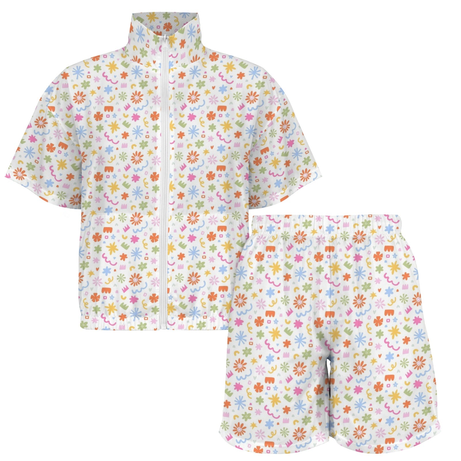 Abstract Colourful Shapes Women's Windbreaker Short Set Women's Windbreaker Short Set Printed Offshore