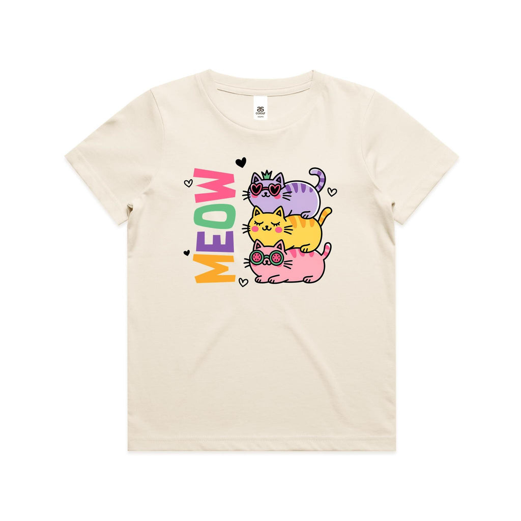 Meow, Colourful Cats Kid's AS Colour T-shirt Ecru Kids Youth T-shirt animal Printed In Australia