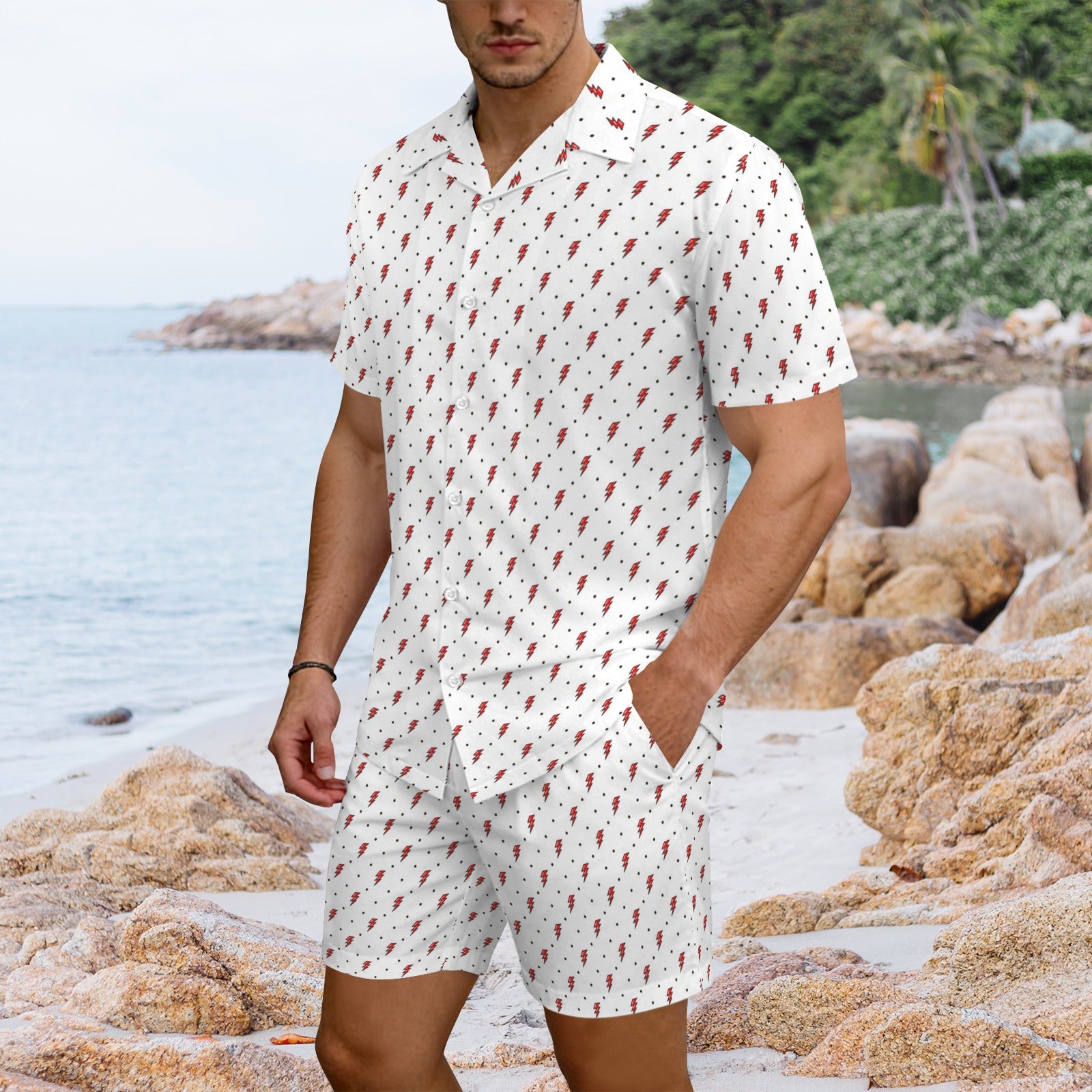 Red Lightning - Men's Hawaiian Shirt & Shorts Set