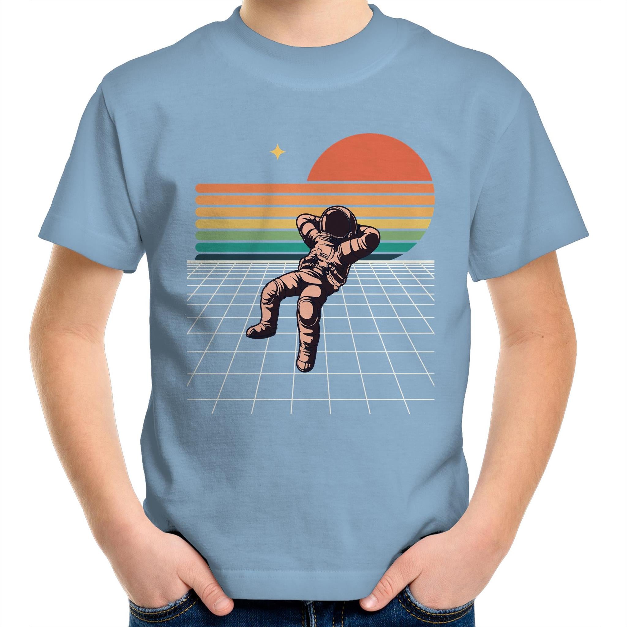 Retro Astronaut - Kids Youth T-Shirt Carolina Blue Kids Youth T-shirt Printed In Australia Space
