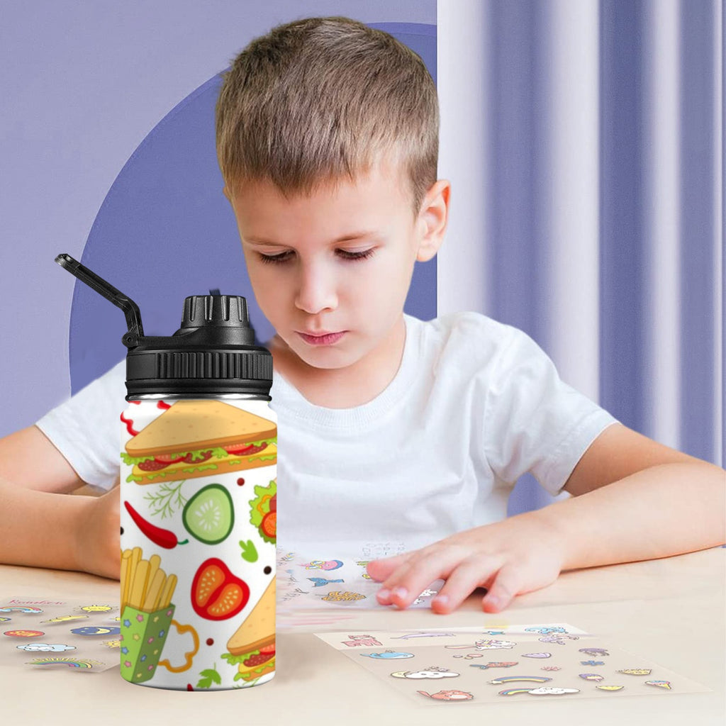 Snack Time Kids Water Bottle with Chug Lid (12 oz) Kids Water Bottle with Chug Lid Food Printed Offshore