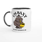 Personalised - I'm Saxy And I Know It, Saxophone Hippo - White 11oz Ceramic Mug with Colour Inside Ceramic Black Personalised 11oz Mug animal customise Globally Fulfilled Music personalise