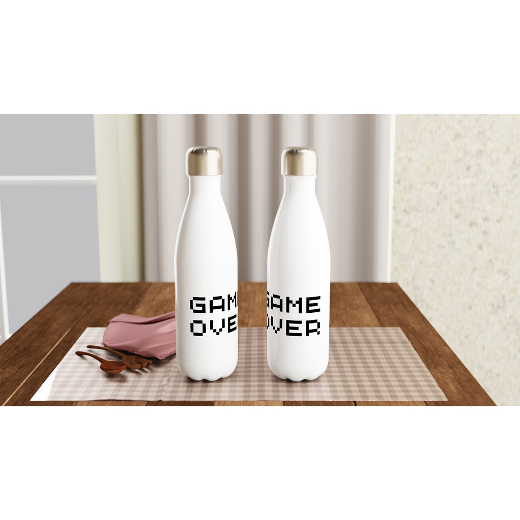 Game Over - White 17oz Stainless Steel Water Bottle White Water Bottle Games Globally Fulfilled