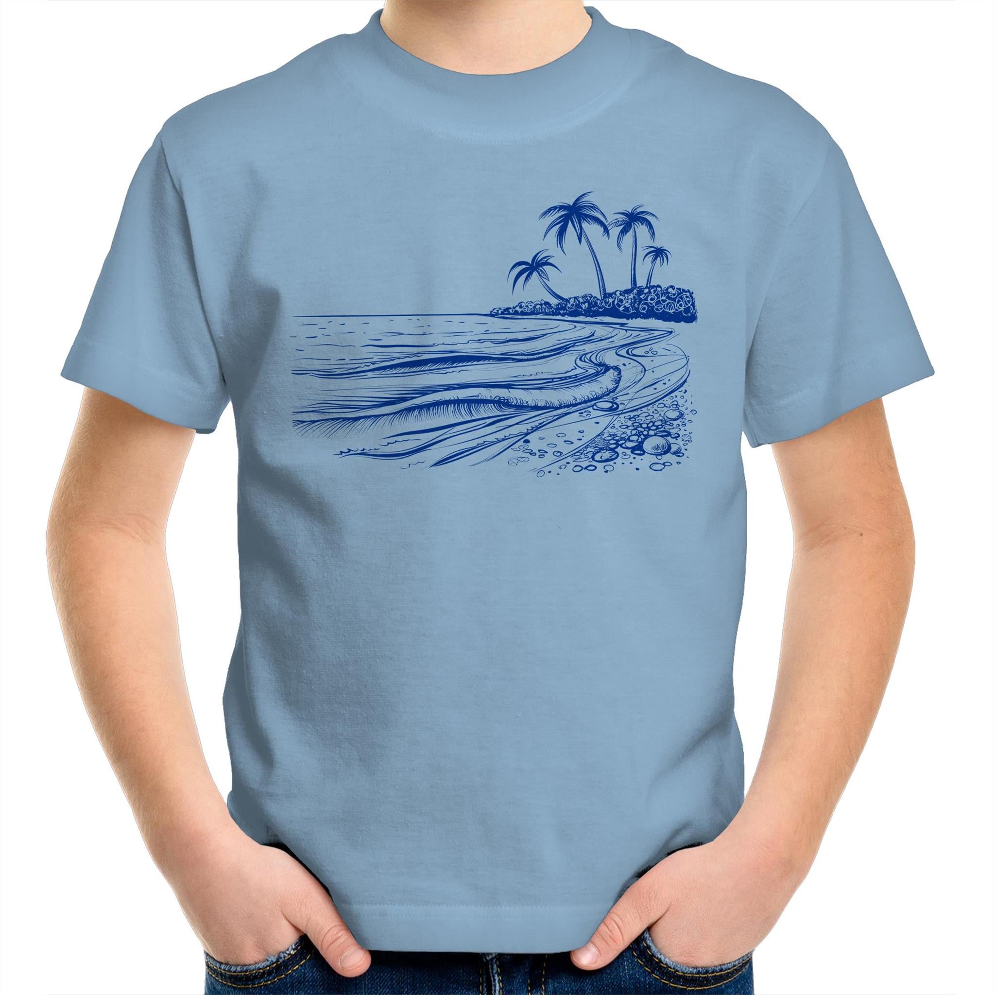 Surf Beach - Kids Youth T-Shirt Carolina Blue Kids Youth T-shirt Printed In Australia Summer Surf
