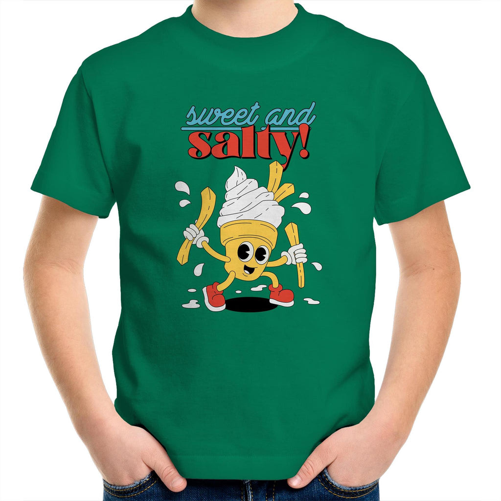 Sweet And Salty, Ice Cream And Fries - Kids Youth T-Shirt Kelly Green Kids Youth T-shirt Food Printed In Australia