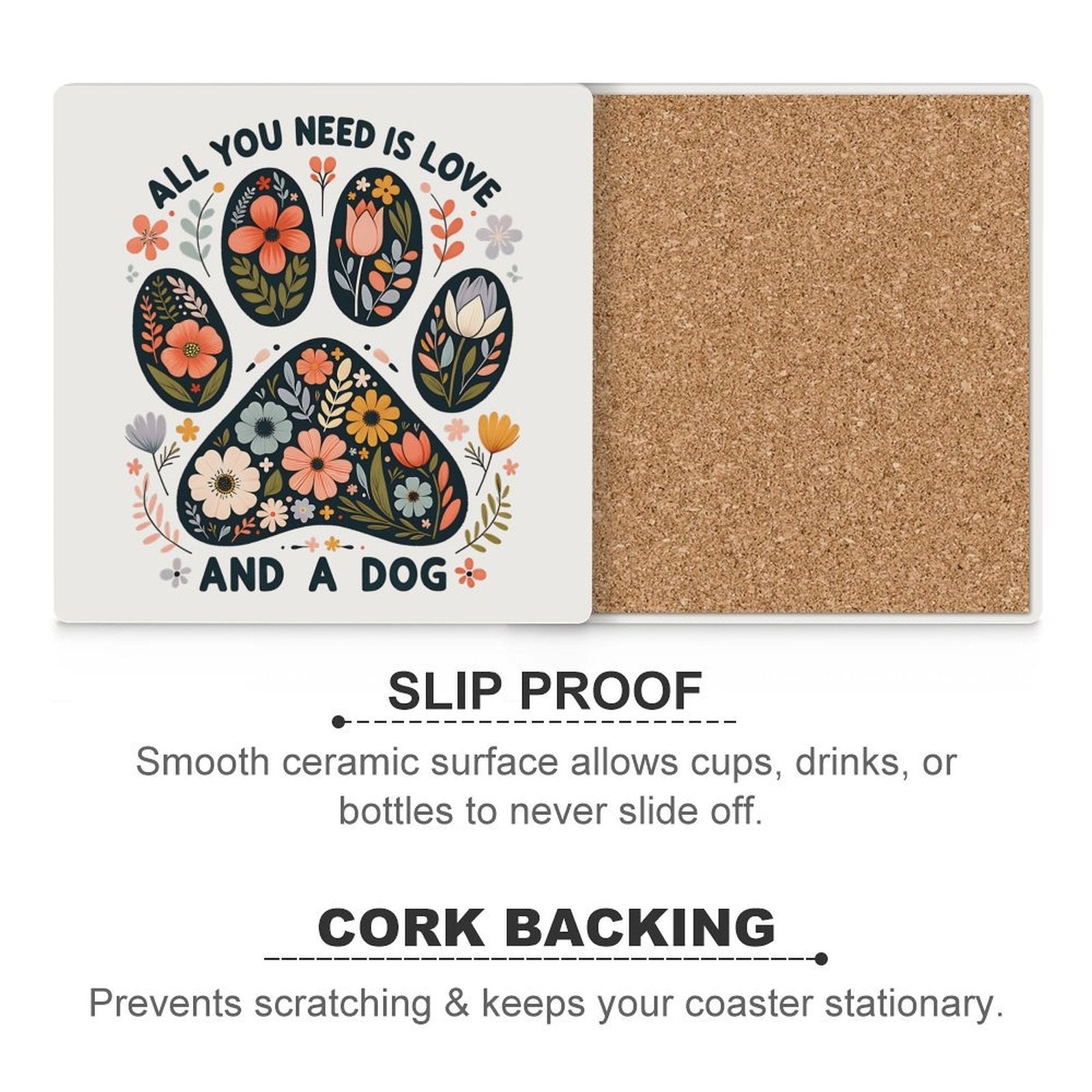 All You Need Is Love And A Dog Ceramic Coasters (Square) Ceramic Coasters animal Love Printed Offshore
