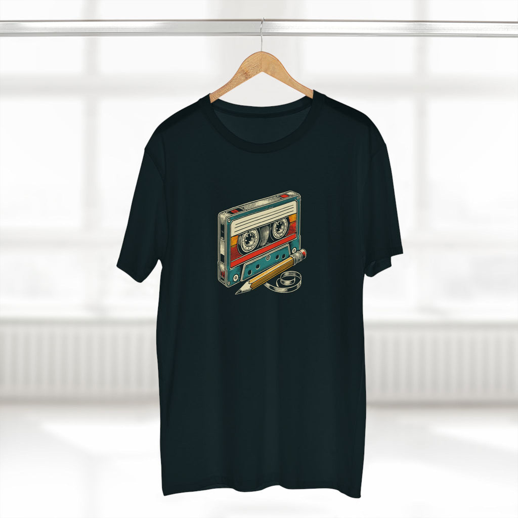 Cassette Tape And Pencil - Mens Adult Staple Tee