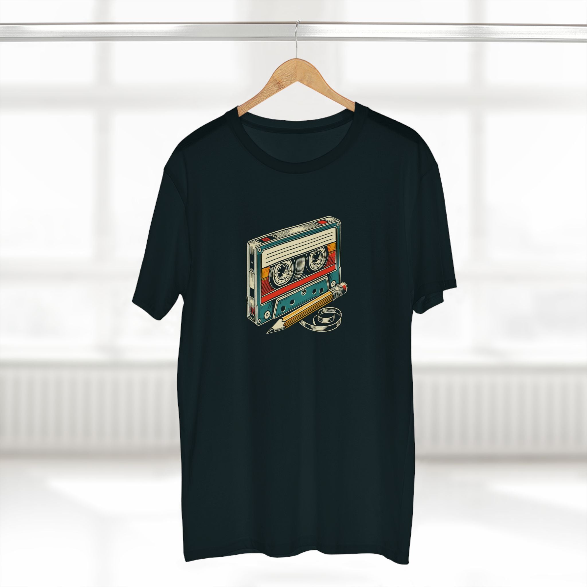 Cassette Tape And Pencil - Mens Adult Staple Tee