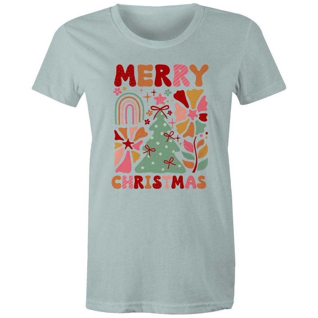 Merry Christmas - Womens T-shirt Pale Blue Womens Christmas T-shirt Christmas Printed In Australia