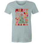 Merry Christmas - Womens T-shirt Pale Blue Womens Christmas T-shirt Christmas Printed In Australia