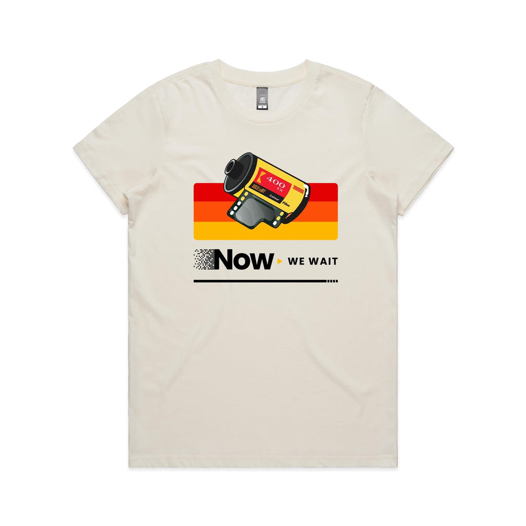 Camera Film, Now We Wait Women's AS Colour T-shirt Natural Womens T-shirt Printed In Australia Retro