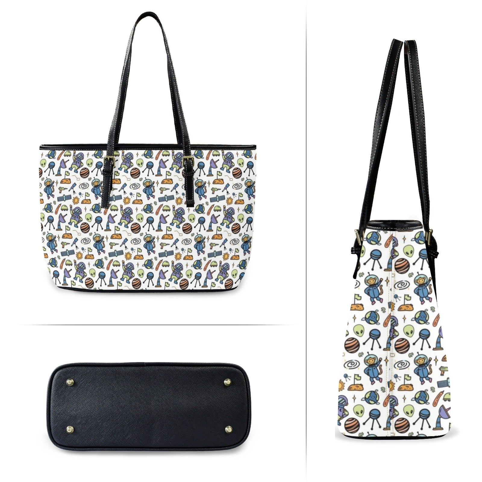 All About Space PU Leather Tote Bag Large Leather Tote Bag-Large Printed Offshore Sci Fi Space