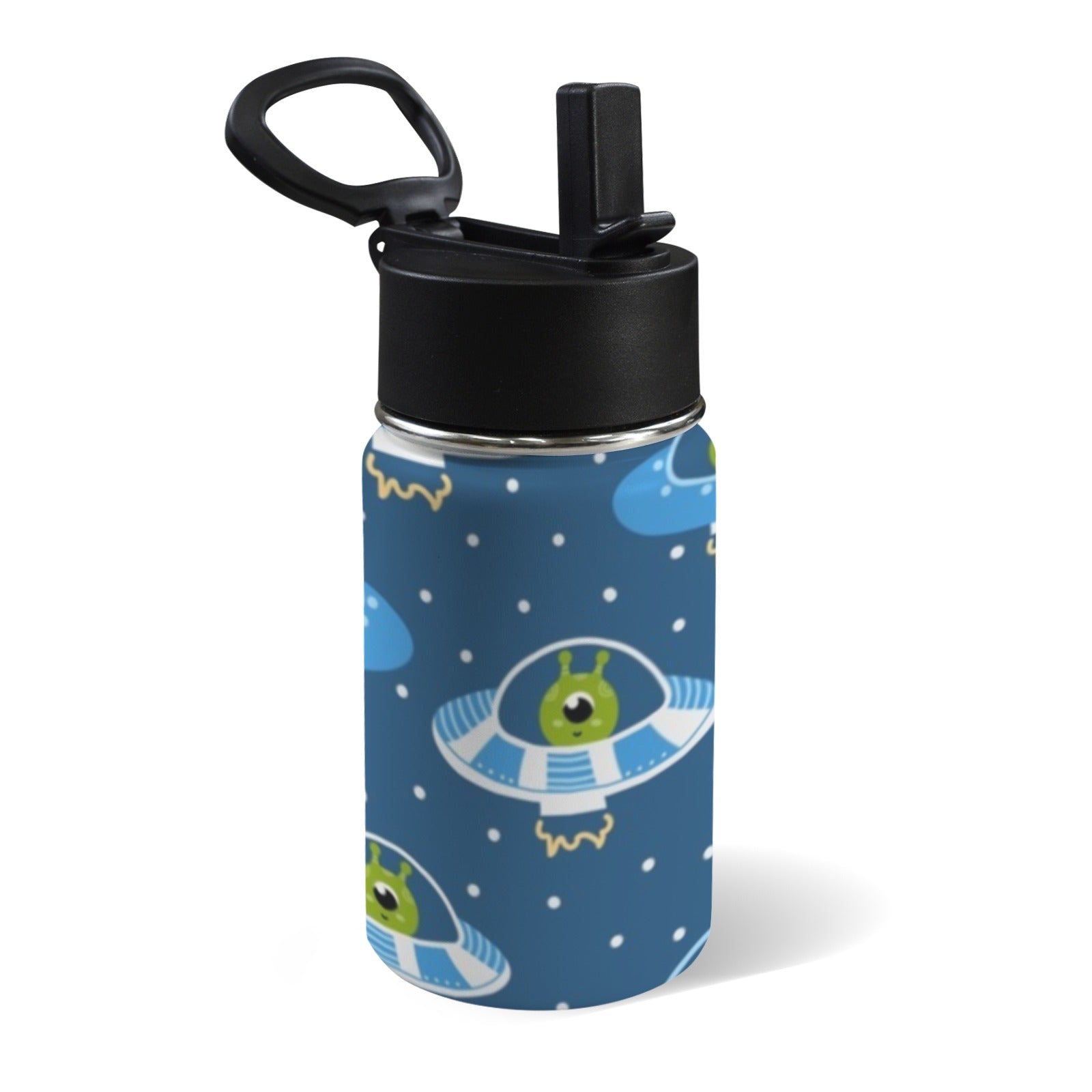 Cute Aliens in UFOs 12oz Kids Water Bottle with Straw Lid
